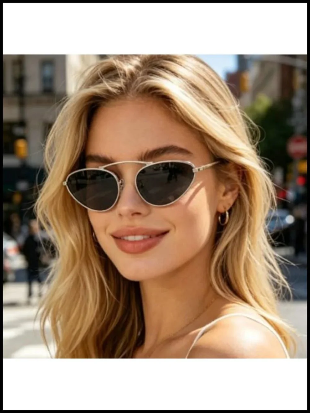 Vintage Small Oval Cat Eye Sunglasses with UV400 Protection Metal Frame